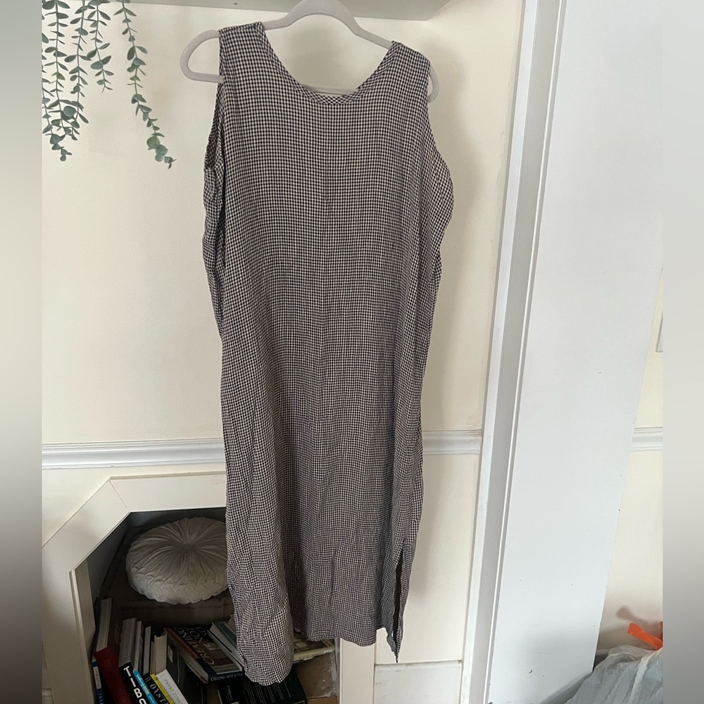 Flax Navy and Cream Gingham dress *altered*